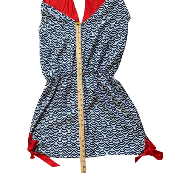 Mud Pie Halter Top Backless Orange and Dark Blue Wave Pattern Swim Coverup - Picture 9 of 12